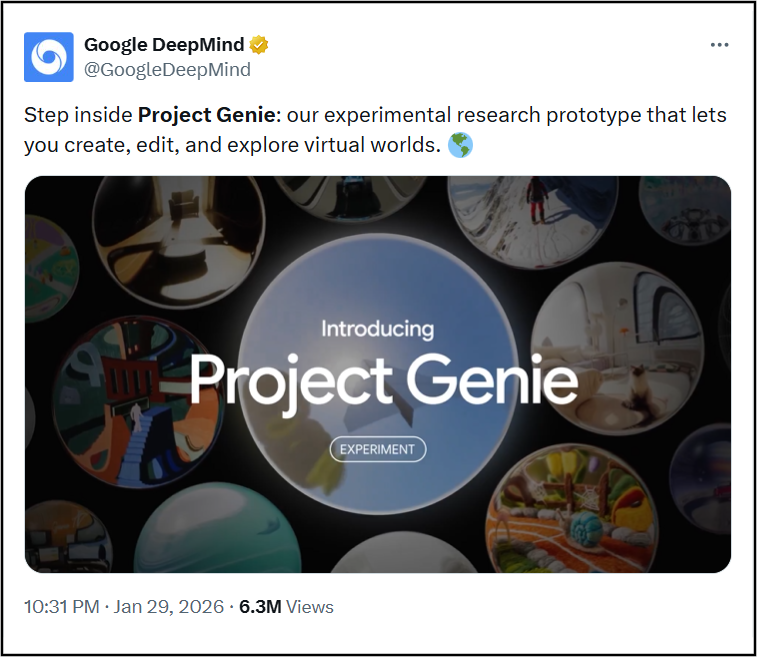 Introducing Google DeepMind Project Genie for AI Ultra Users